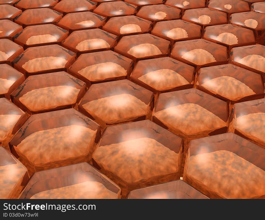 Abstract orange transparent hexagonal cells