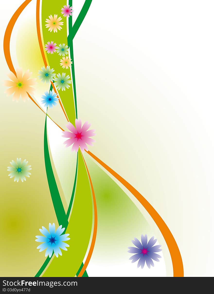 Abstract green background with flowers