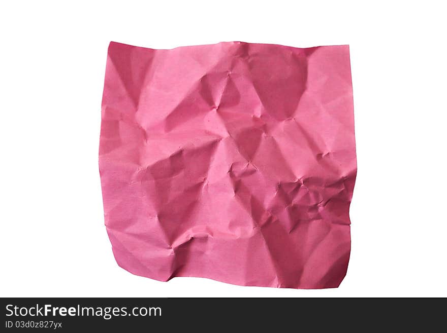 Isolated crumpled piece of red paper on white background