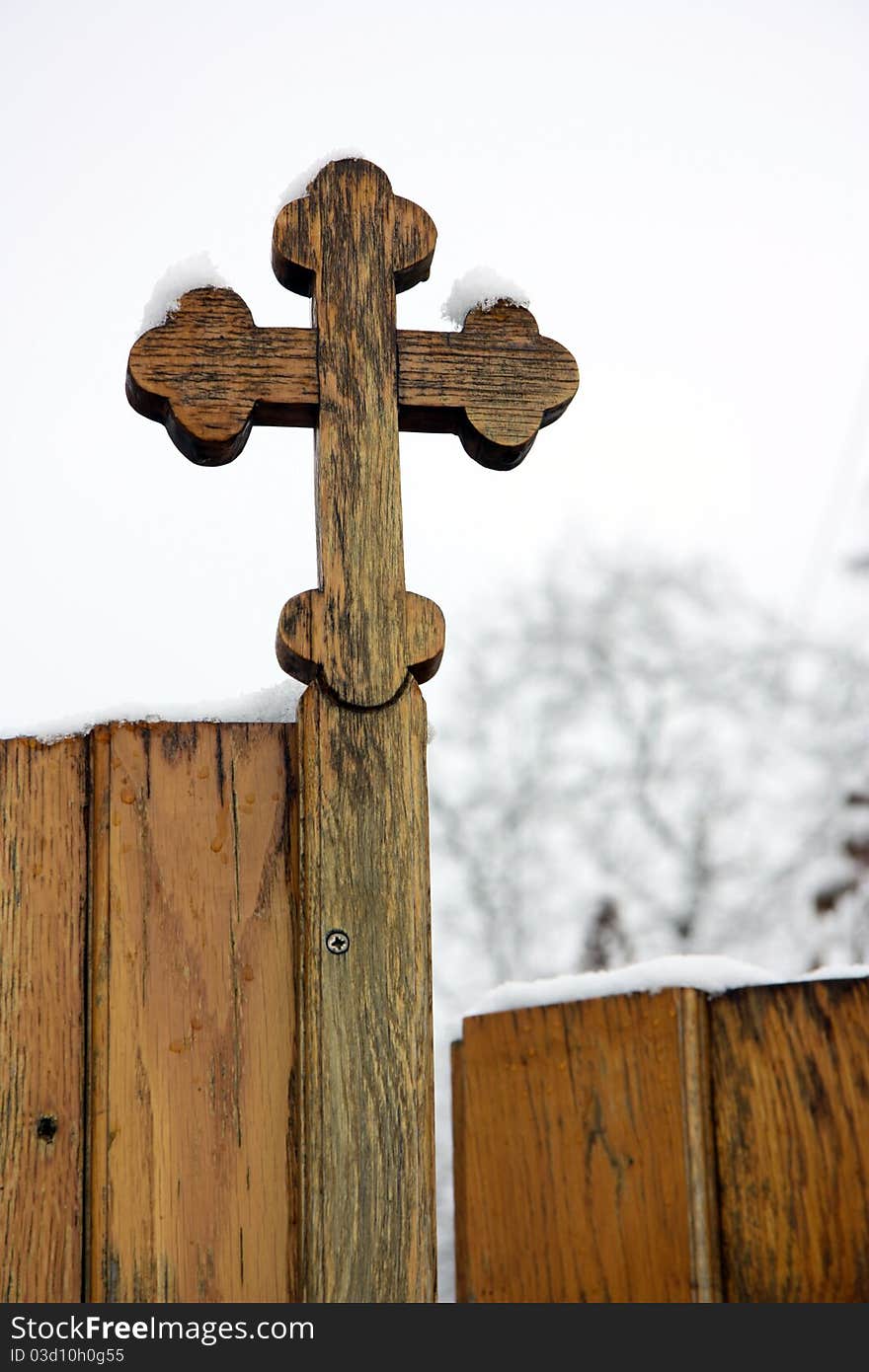 Wooden cross on Church door