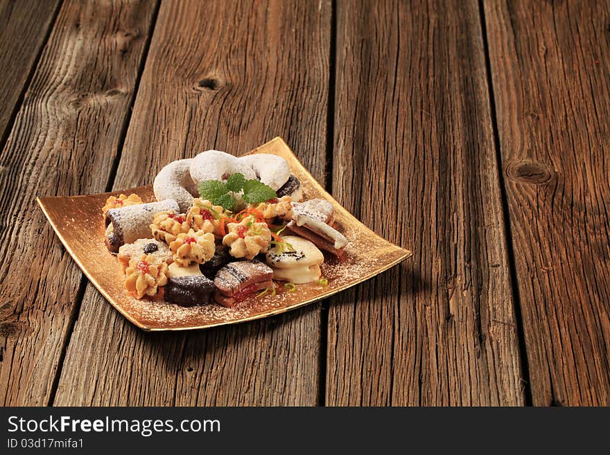 Various kinds of cookies on a plate. Various kinds of cookies on a plate