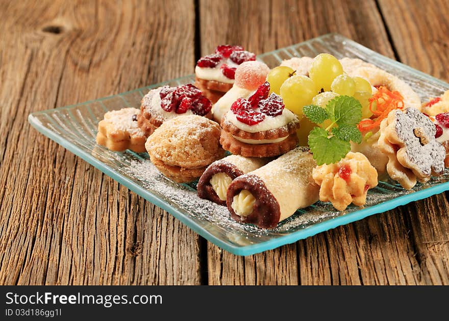 Various kinds of cookies on a plate. Various kinds of cookies on a plate