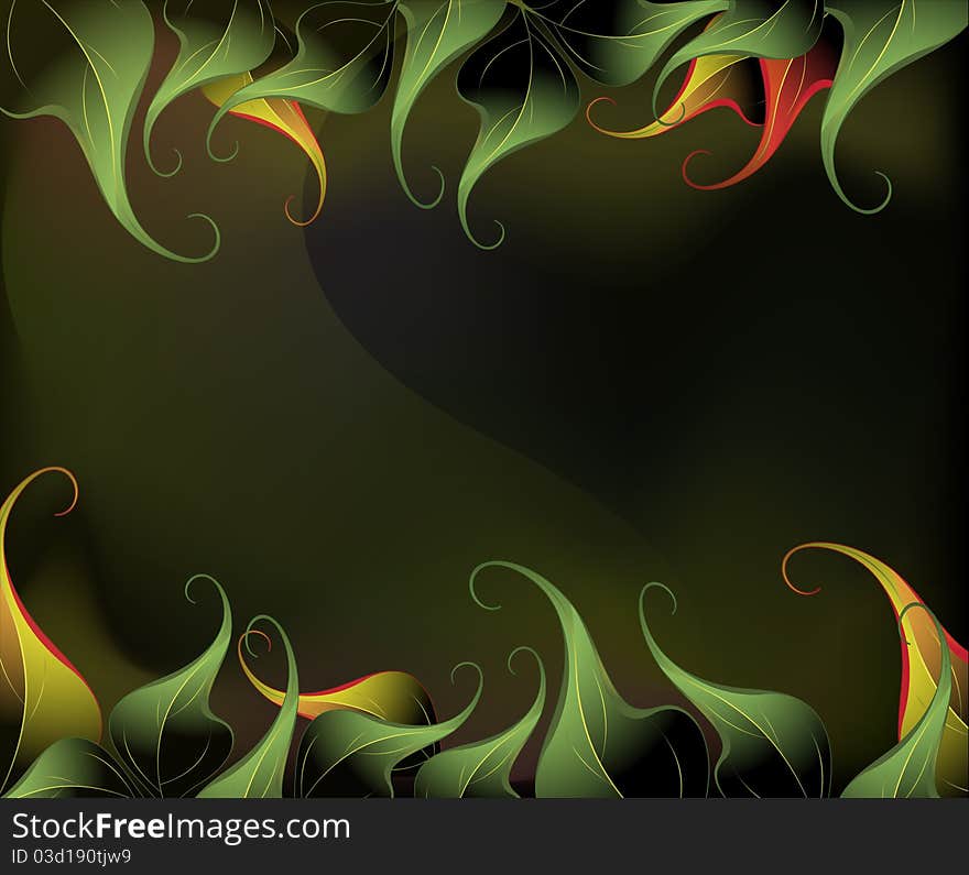 Pattern of red and green leaves on a mysterious smoky background. Pattern of red and green leaves on a mysterious smoky background