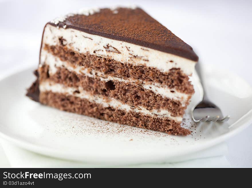 Close up of chocolate cake with cocoa