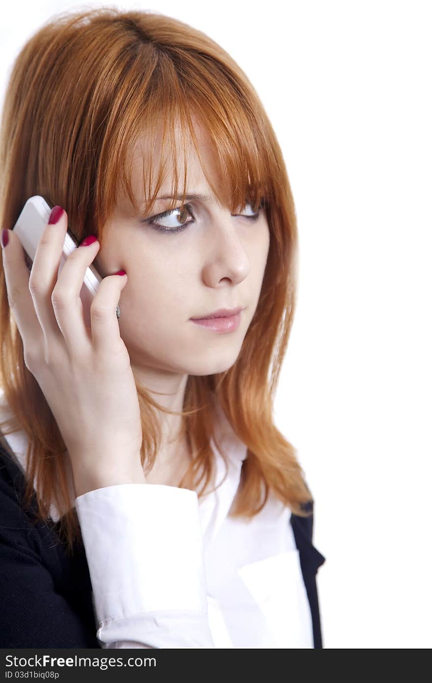 Business women calling by phone. Studio shot.