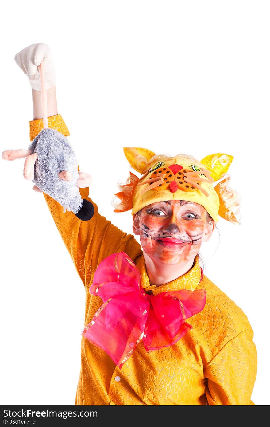 Girl dressed as a cat and mouse