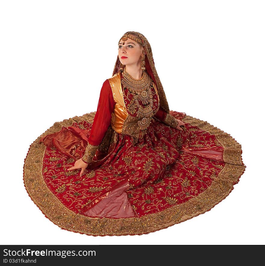 Beauty girl sit in traditional indian costume