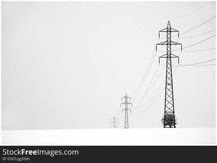 Winter photo of electric wires