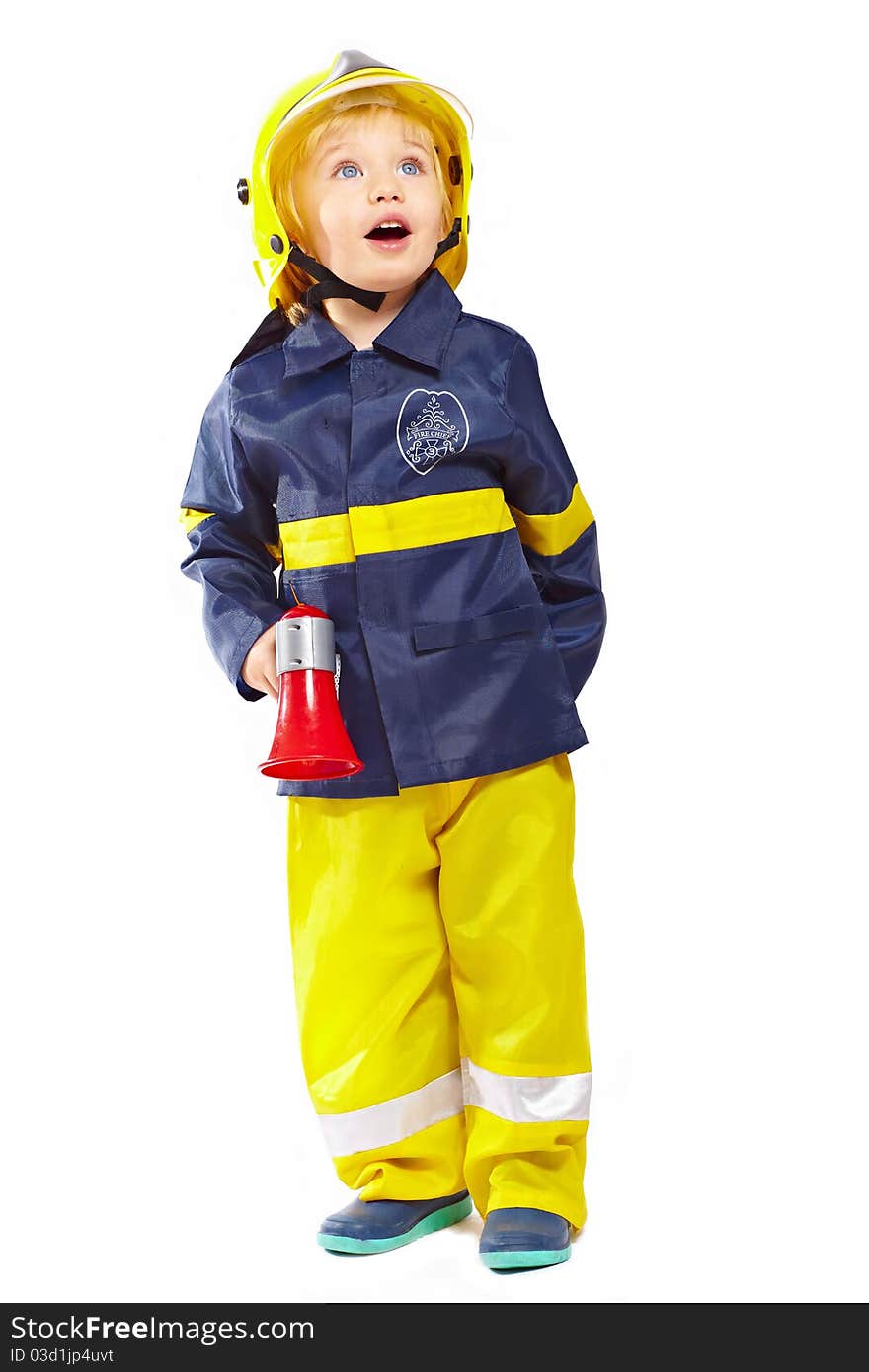 Cute Boy In Fireman Costume