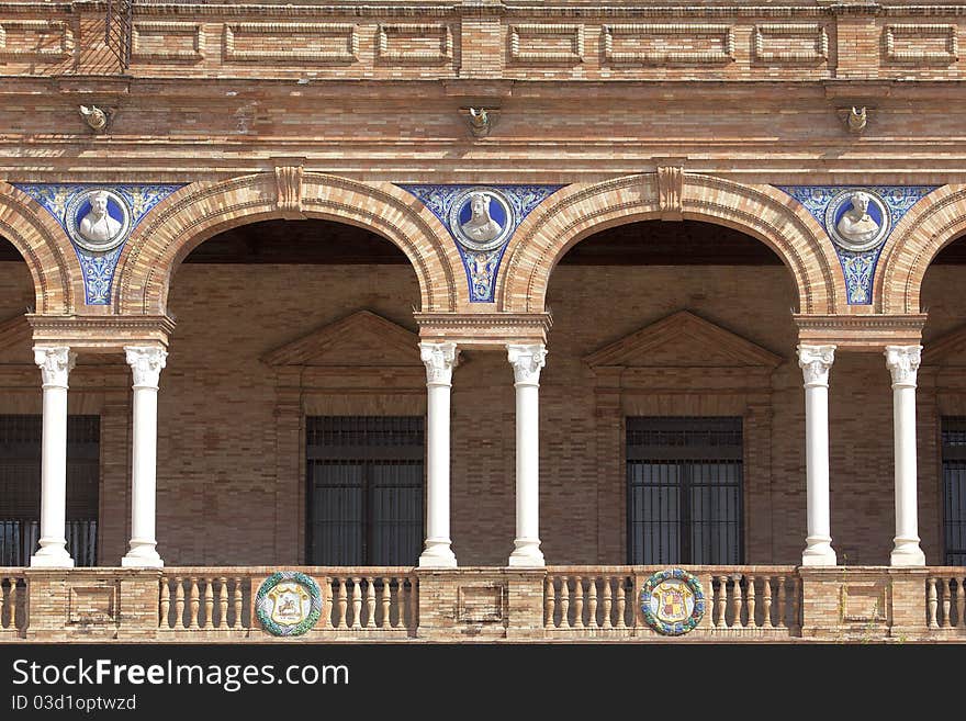 Facade of a european castle with arches and columns. Facade of a european castle with arches and columns