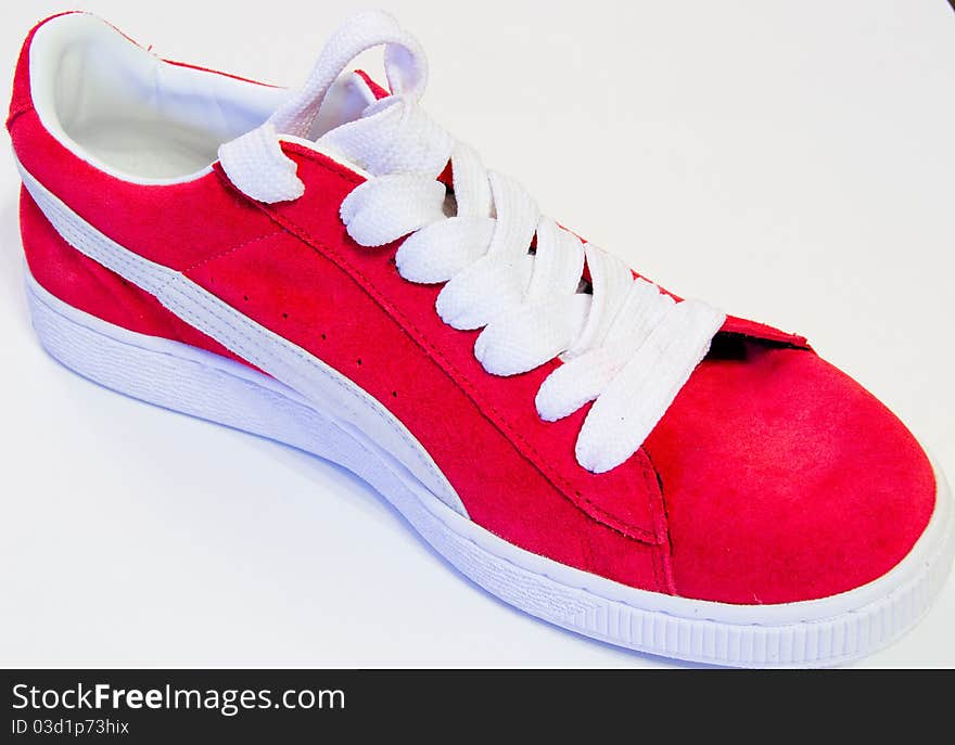 Red and white isolated shoe. Red and white isolated shoe