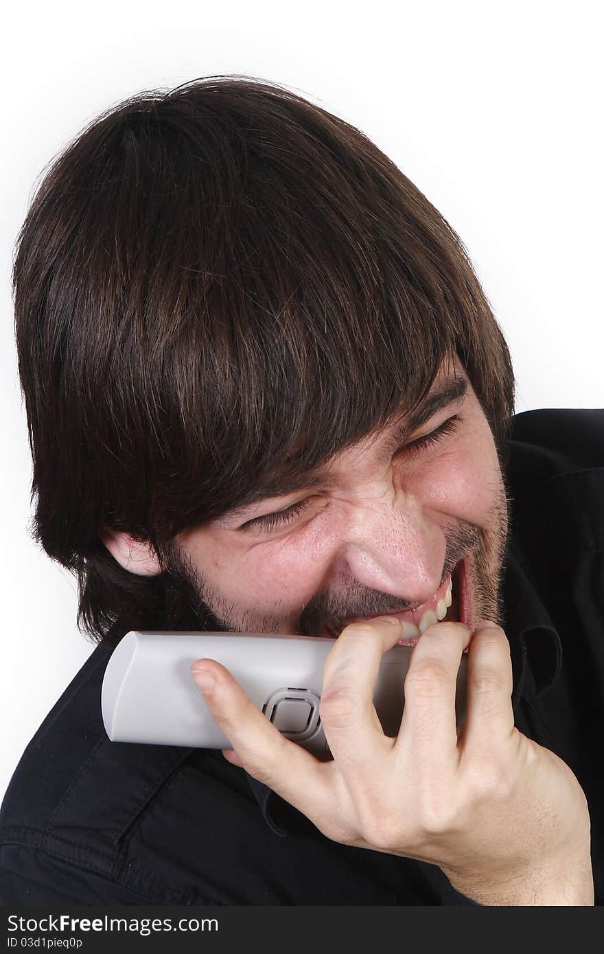 Young happy man with phone. Young happy man with phone