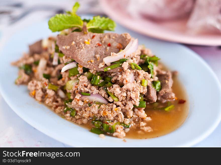 Larb thai style food, thai spicy food