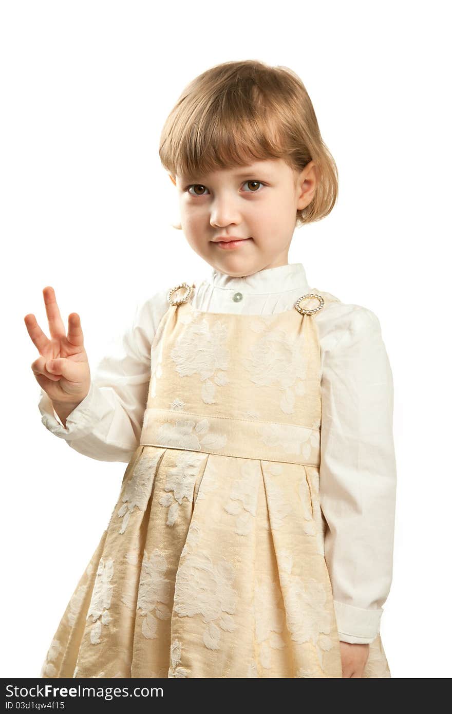 Standing little girl in dress. Studio shot isolated on white. Standing little girl in dress. Studio shot isolated on white.