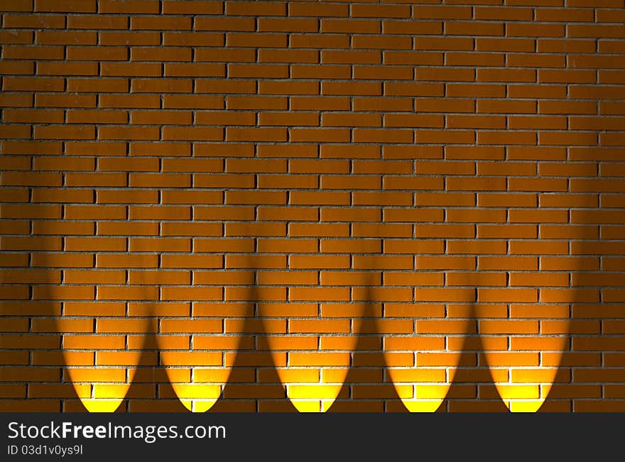 Texture of brick wall with five spotlight. Texture of brick wall with five spotlight