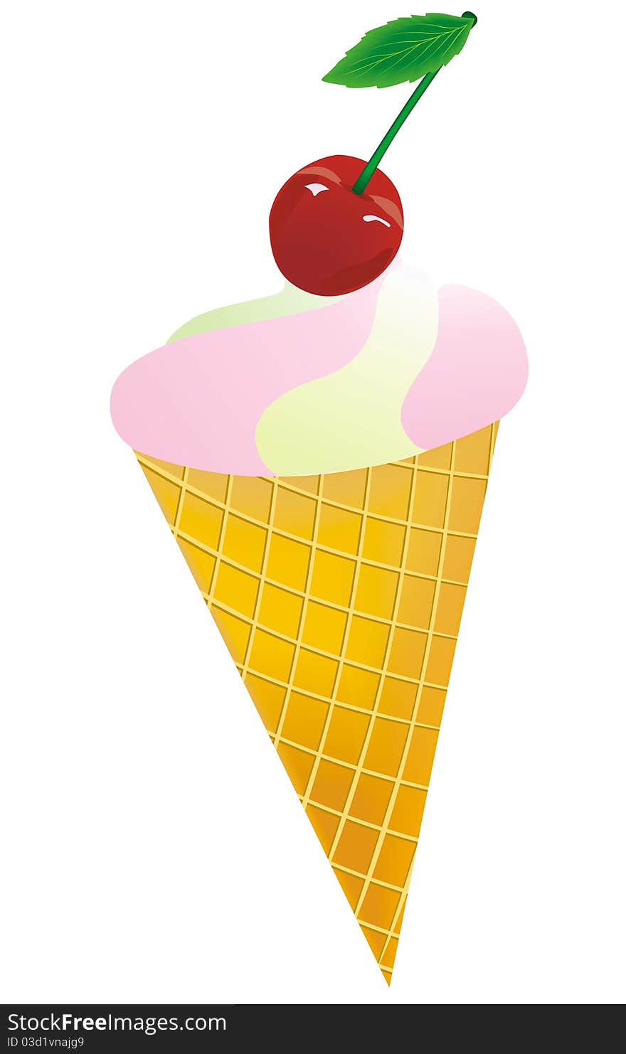 Ice Cream Cone With Cherry