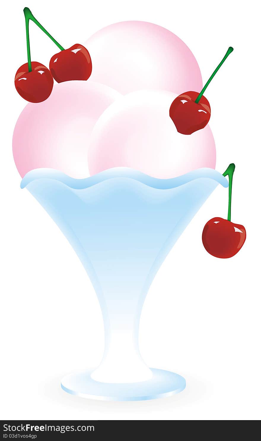 Ice Cream With Cherry In Blue Vase