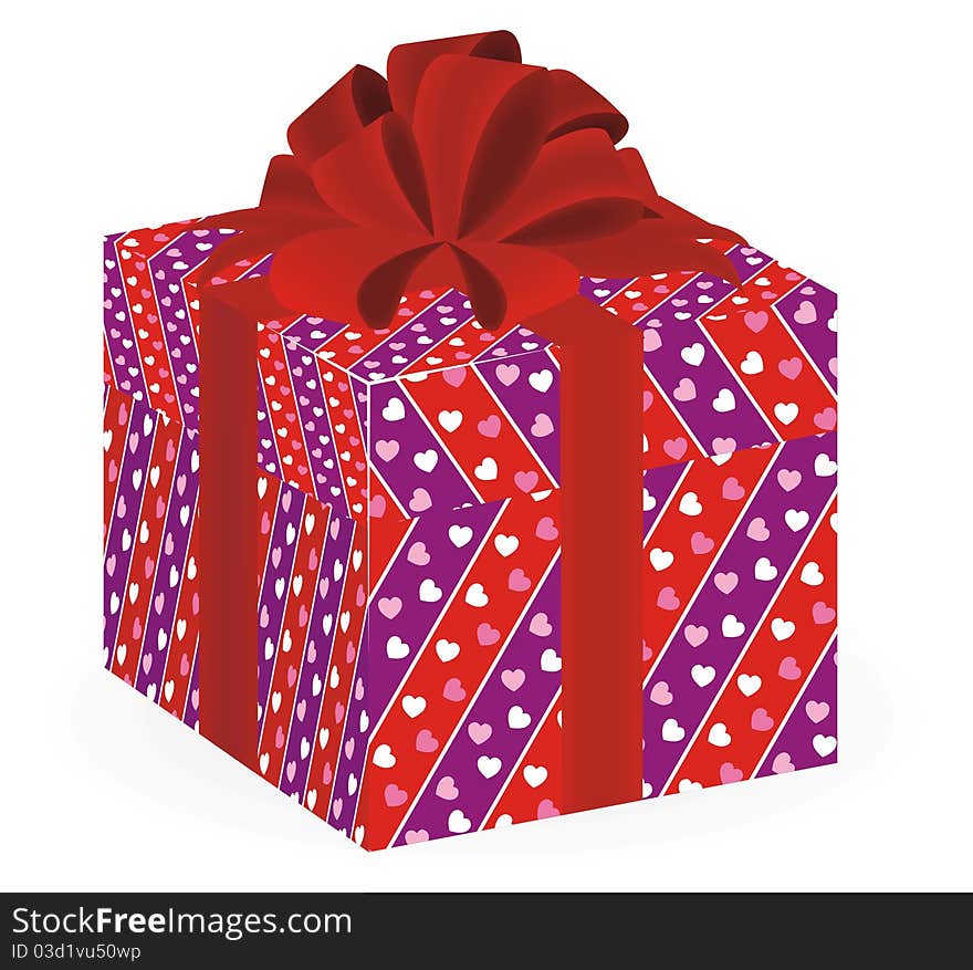 Vector of present in pink box with heart pattern