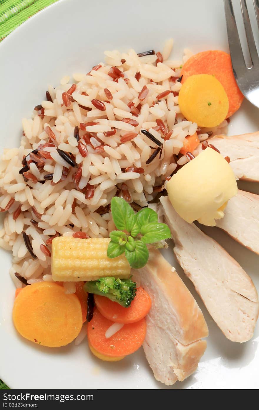 Chicken Meat With Mixed Rice And Vegetables