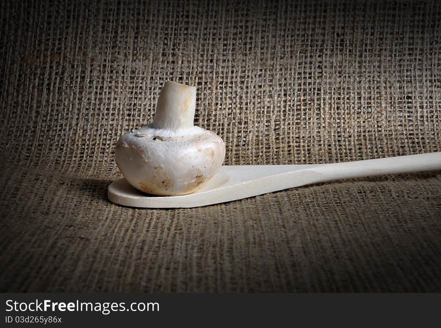 White button mushroom photographed in a studio. White button mushroom photographed in a studio.