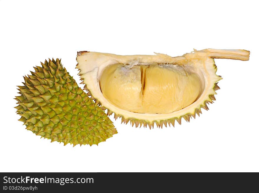 Tropical Fruit, Durian With Shell Removed Showing The Yellow Seeds