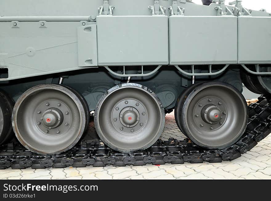 Closeup Of Chain Wheel Track Of An Army Tank. Closeup Of Chain Wheel Track Of An Army Tank