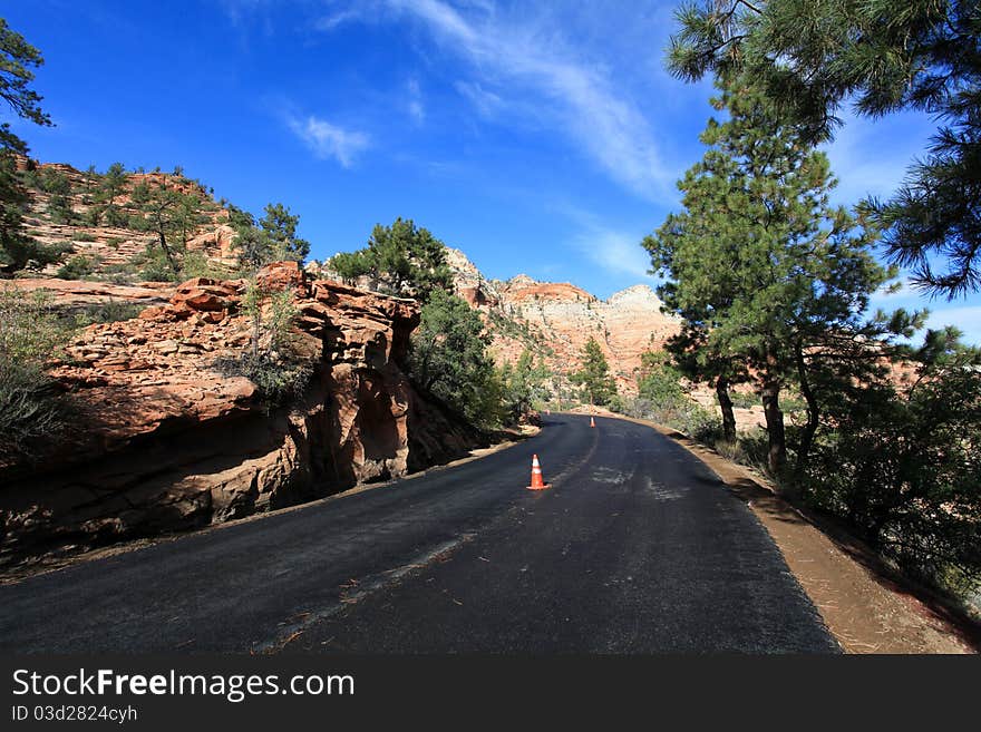 Road construction area in Zion National Park. Road construction area in Zion National Park