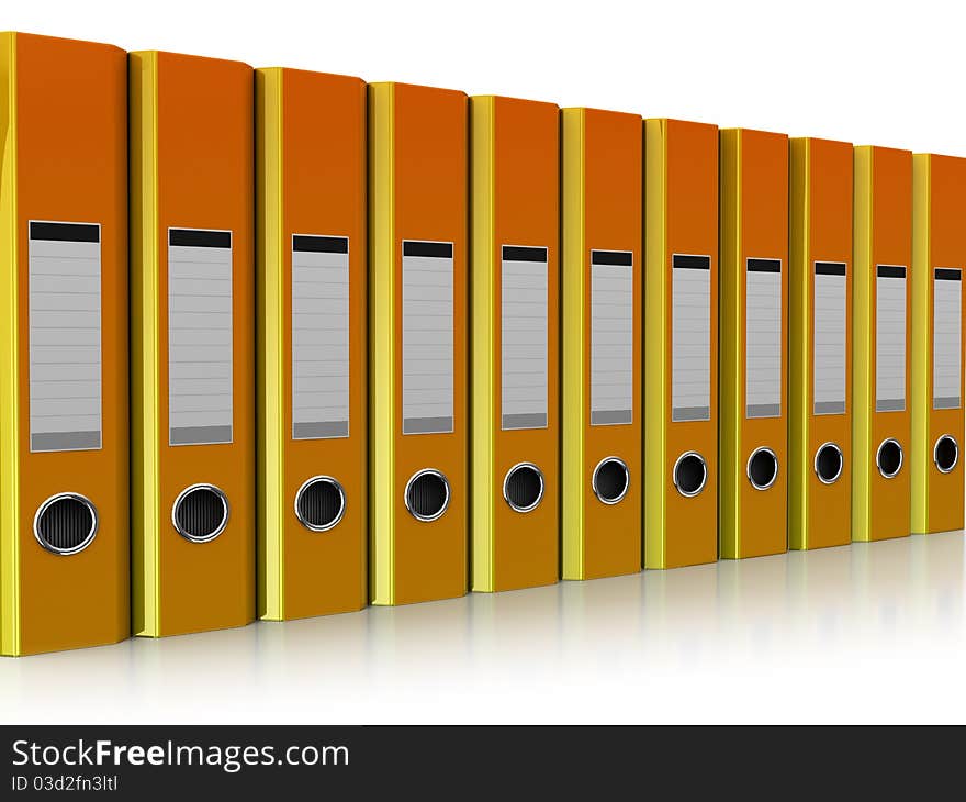 3d illustration of document folders row, over white background