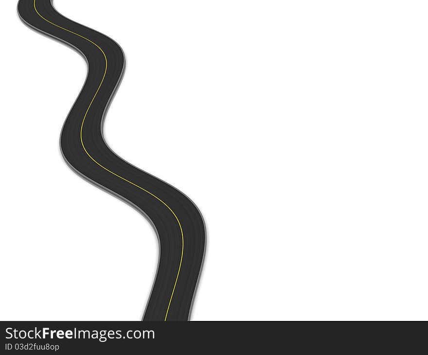 3d illustration of curved road at left side of white background