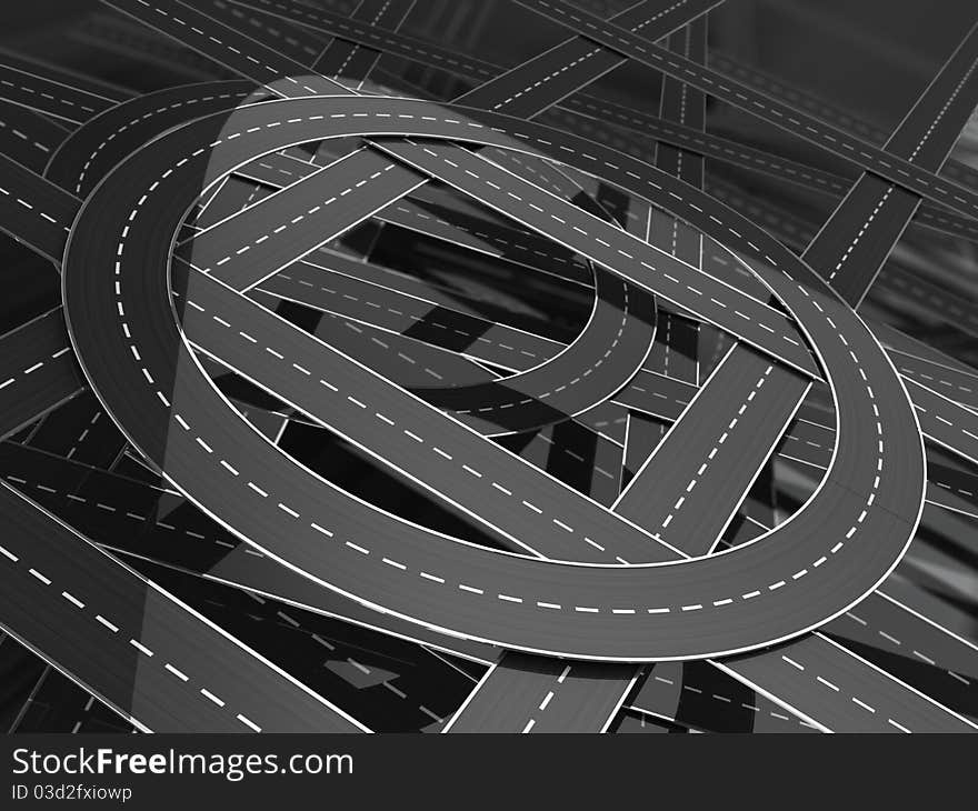 Abstract 3d illustration of road knots background. Abstract 3d illustration of road knots background