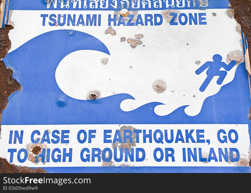 Old Tsunami Warning Sign.