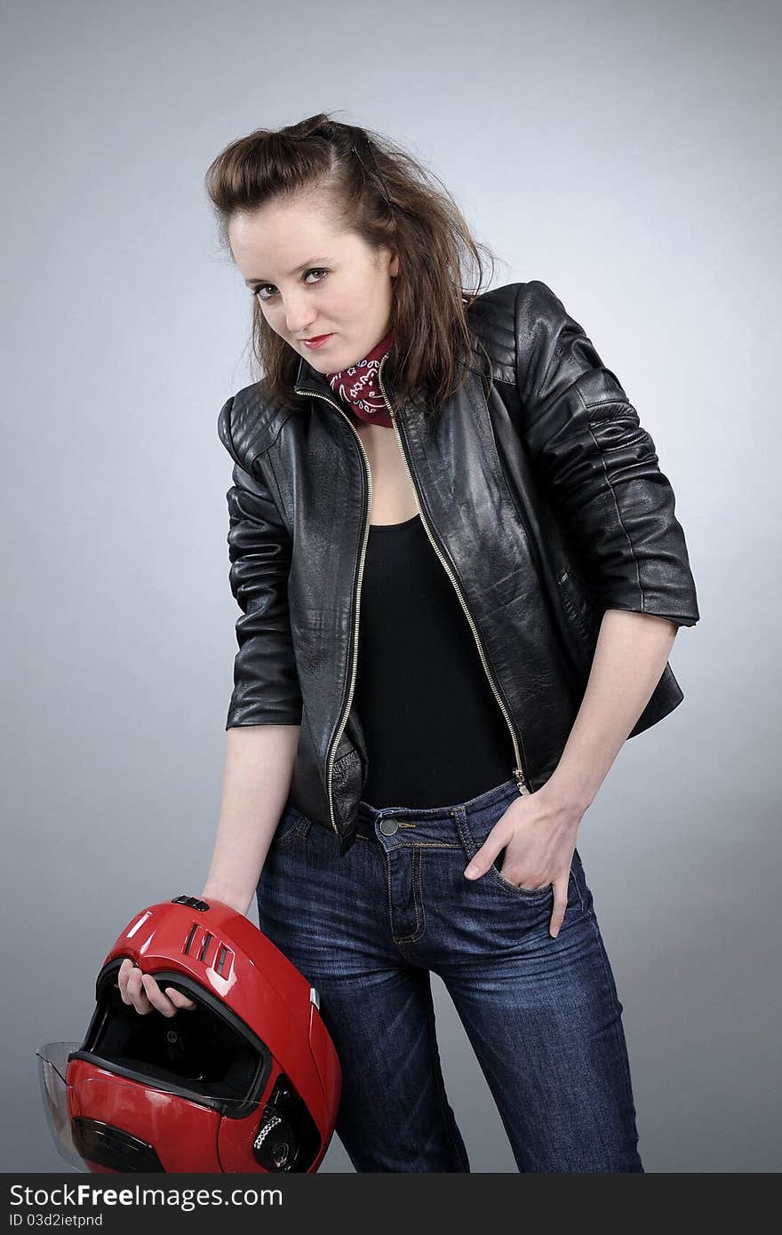 motorcyclist woman posing