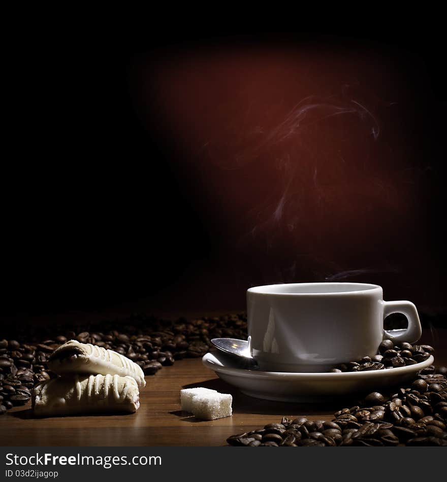 Beautiful coffee still-life on a black background