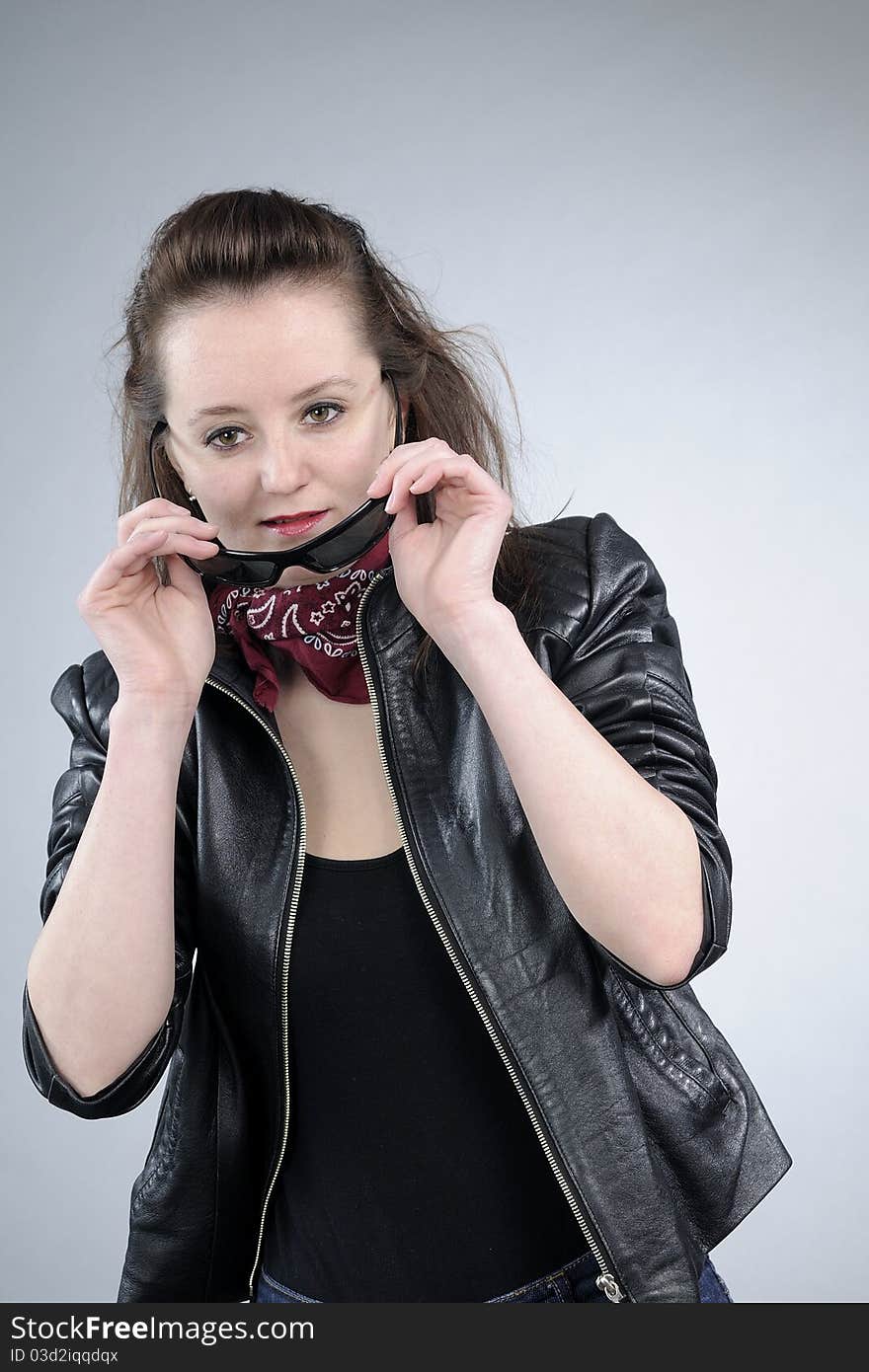 Caucasian attractive person smiling in studio. Caucasian attractive person smiling in studio