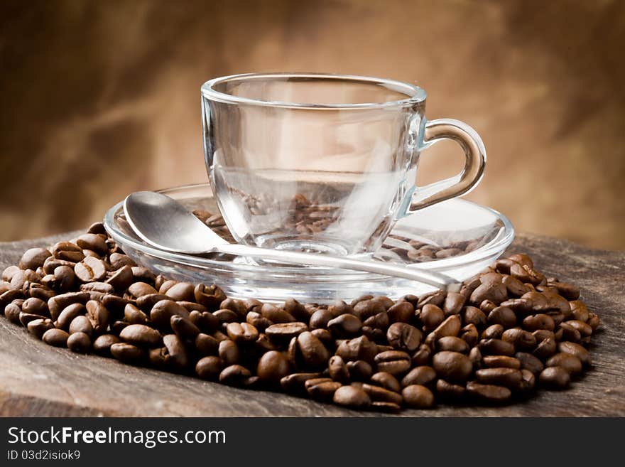 Empty Glass Cup on Coffee Beans