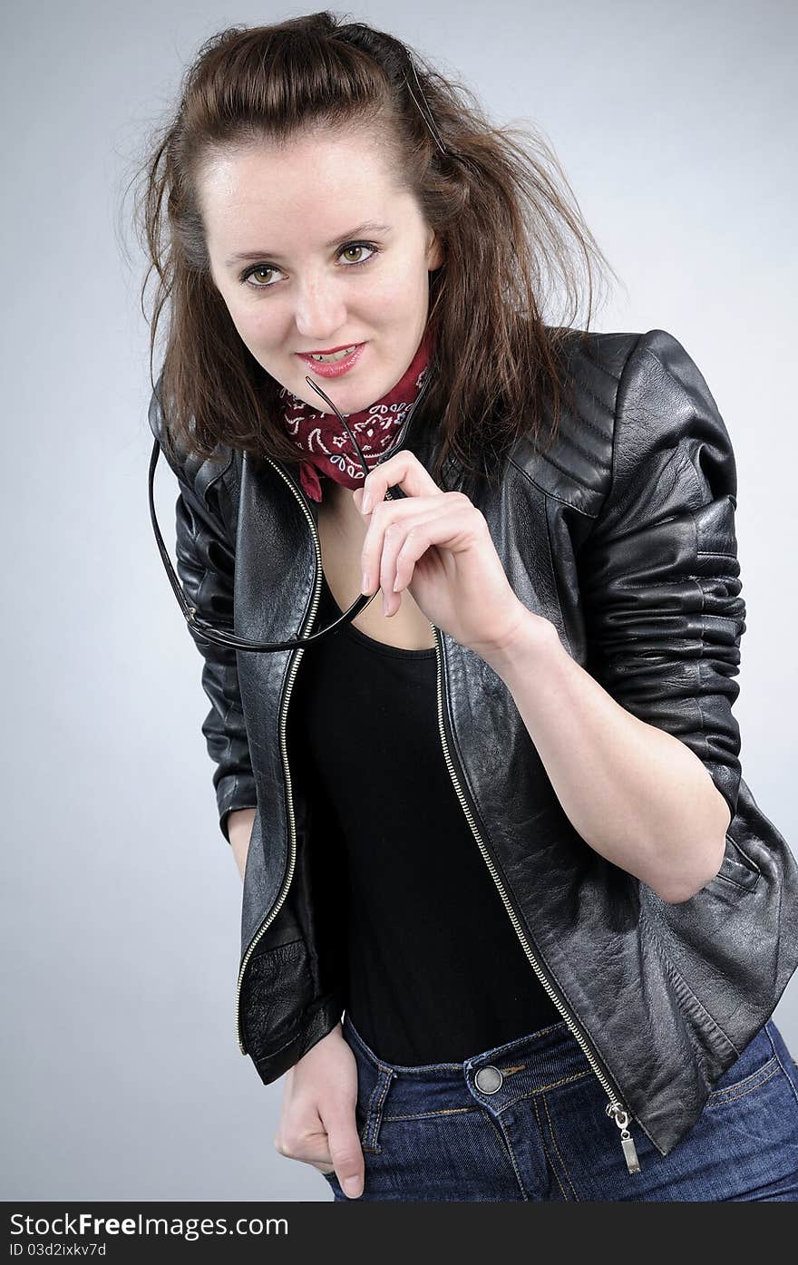 Caucasian attractive person smiling in studio. Caucasian attractive person smiling in studio