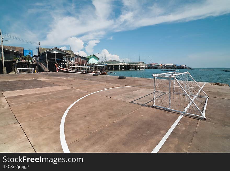 Wooden soccer field at  Panyee Island, thailand.