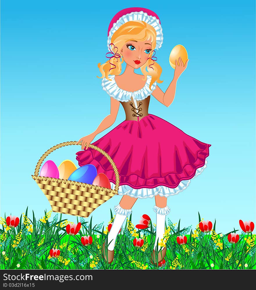 Girl with eggs in basket