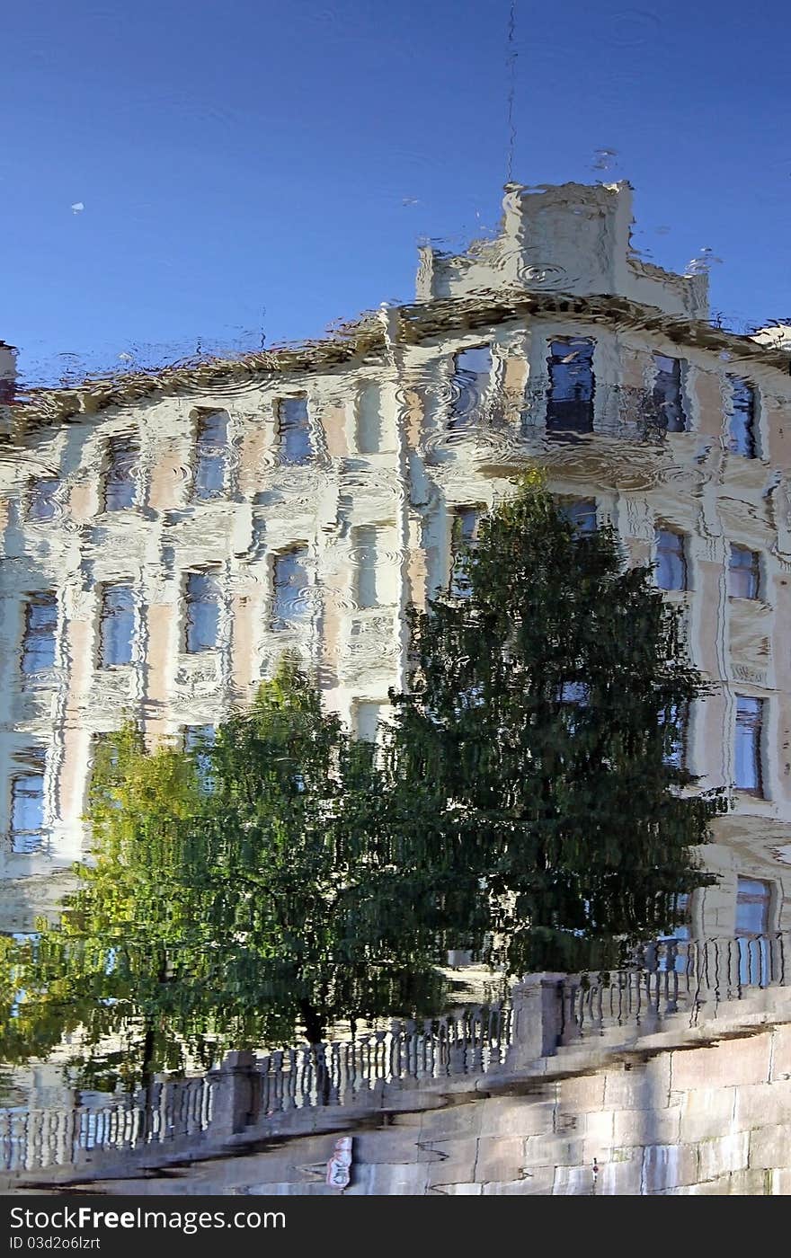 Old Building and Trees Reflecting in Canal. Old Building and Trees Reflecting in Canal