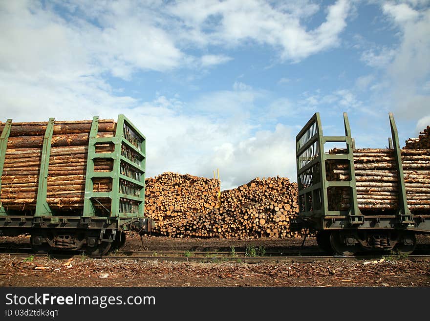 The wood raw storage and the special railway. The wood raw storage and the special railway