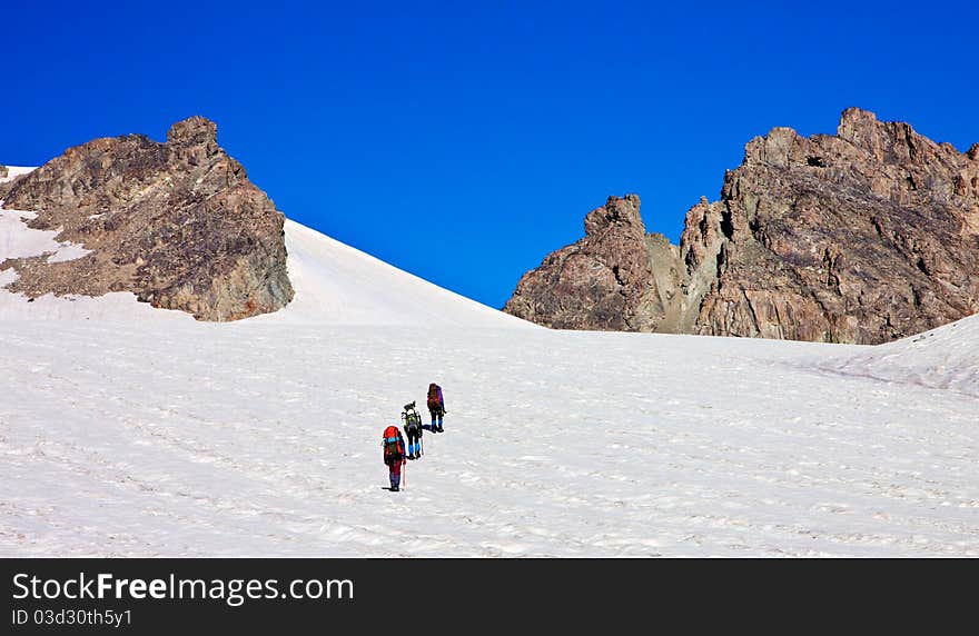 Climbers in the snowy mountains