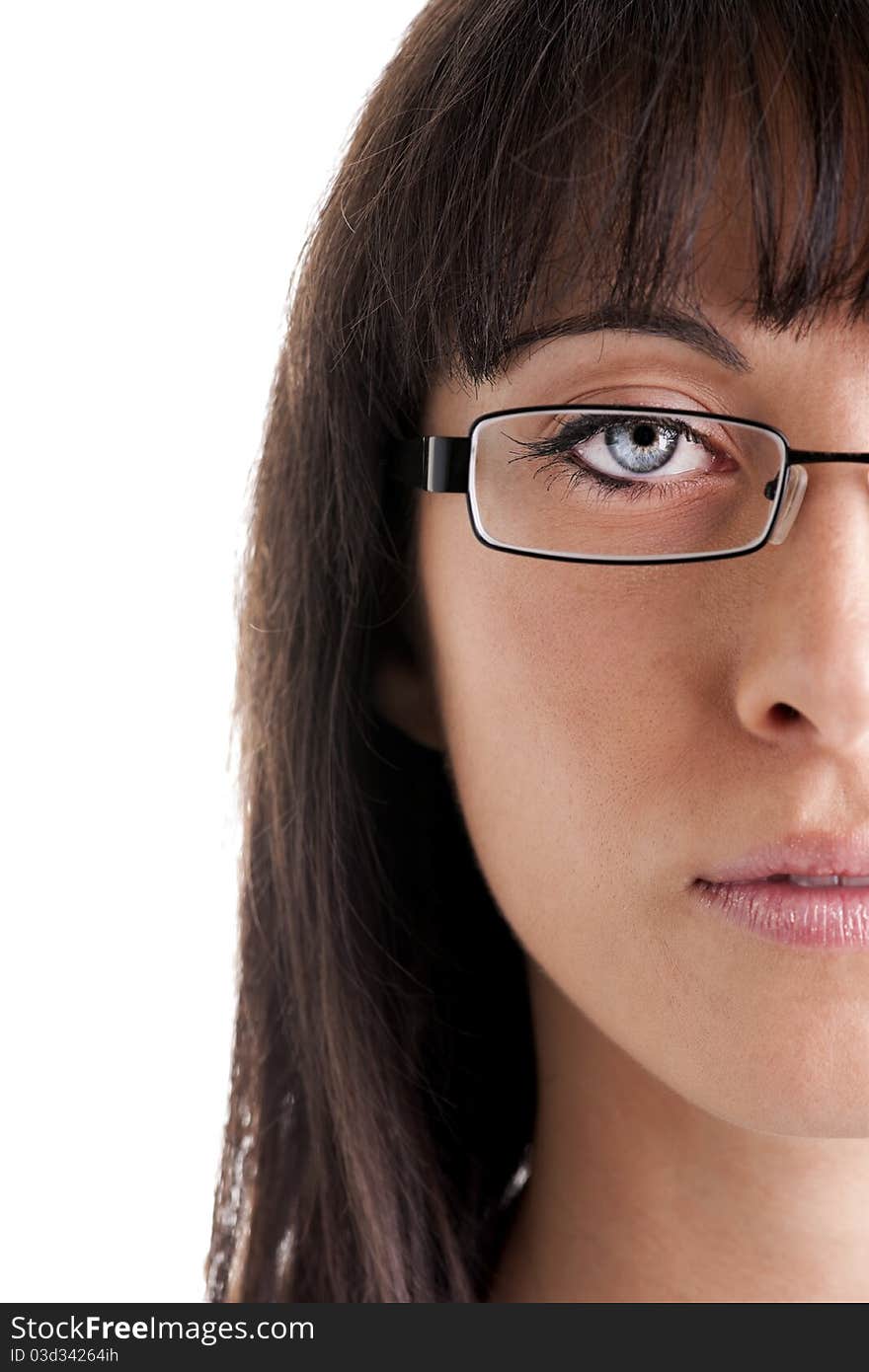 Close-up of a young woman with glasses