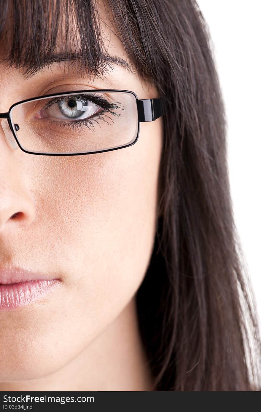 Close-up of a young woman with glasses