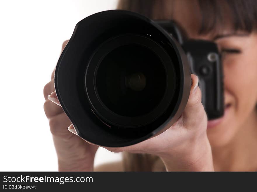 Young woman holding a hoto camera. Young woman holding a hoto camera