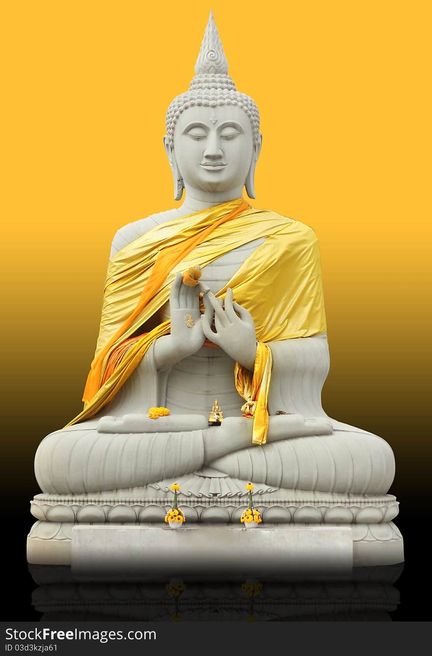 Buddha statue on a yellow background