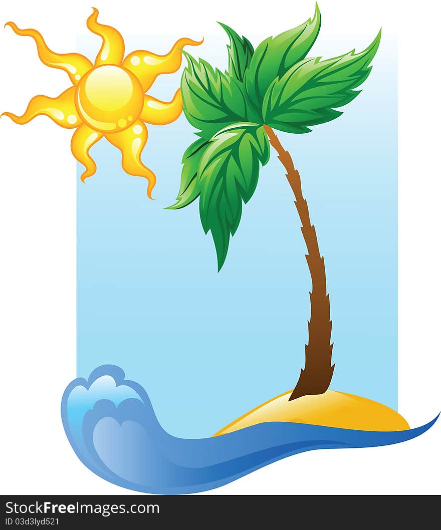 Beach with tree and sun