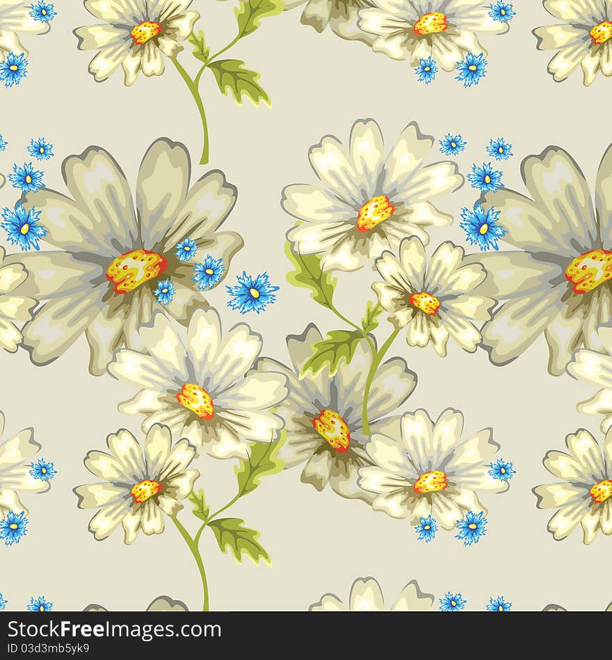 Seamless background with white daisies