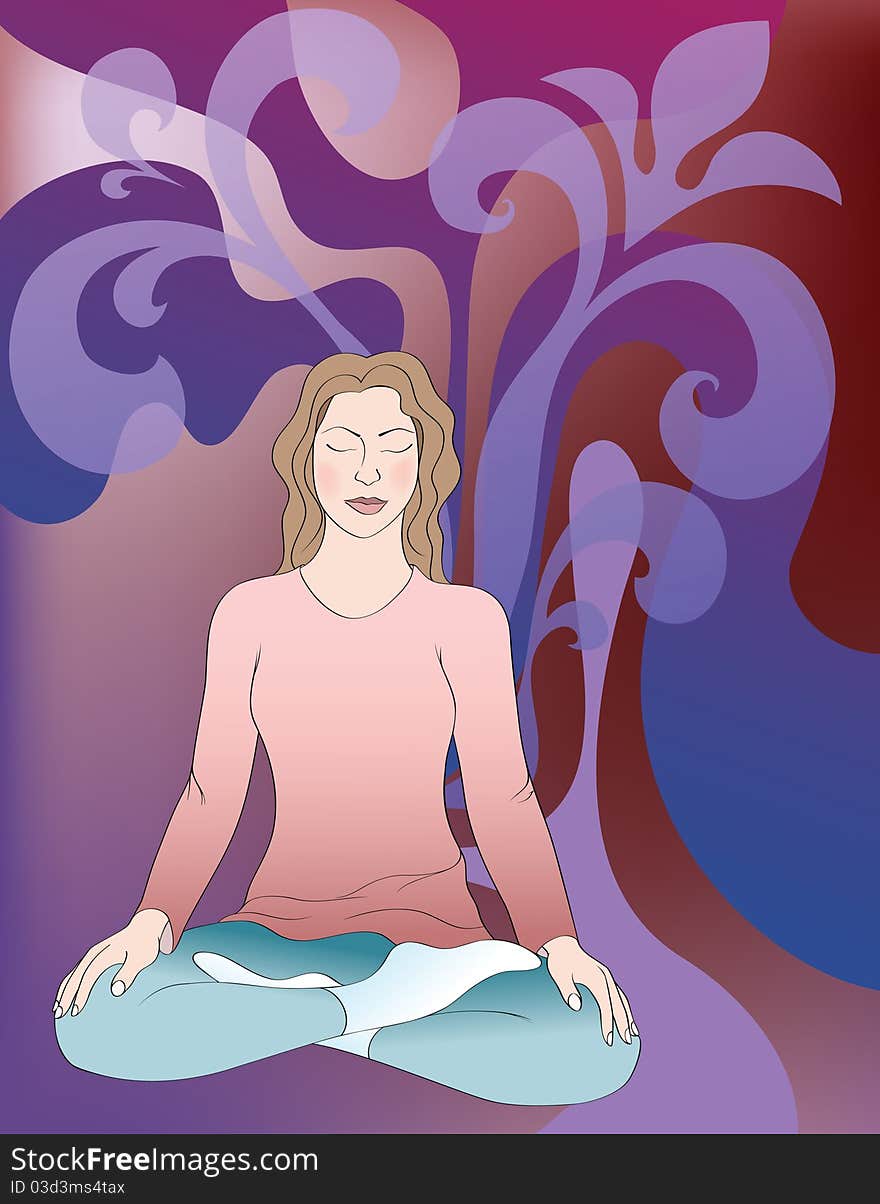 Abstract background with meditating girl