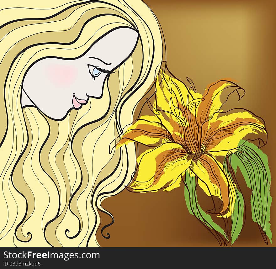 Blond girl with decorative lily. Blond girl with decorative lily