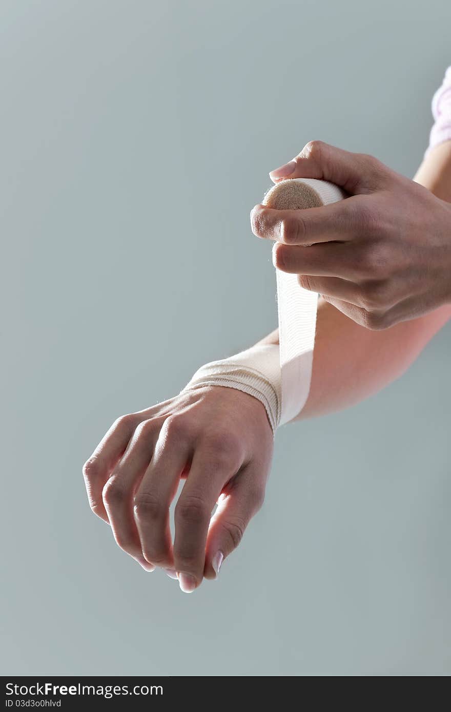 Injured Hand with bandage, portrait